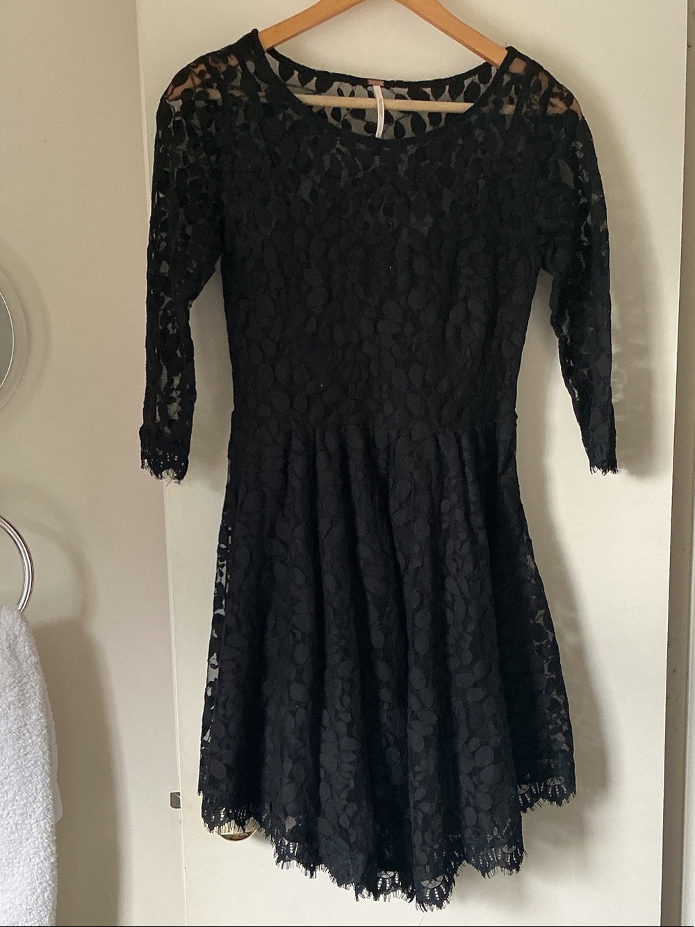 FREE PEOPLE Black Lace Fit-and-Flare Women’s Dress